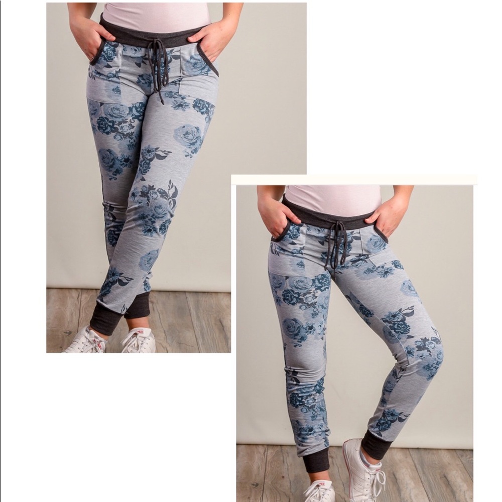 BE Stage Gray Blue Floral Sweatpants